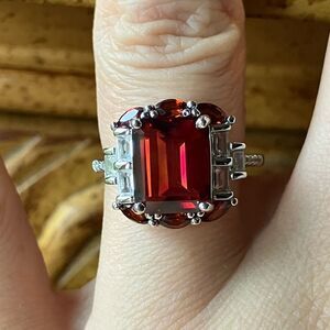Red Labradorite Vermelho Red Garnet Sterling Silver Ring Size 6